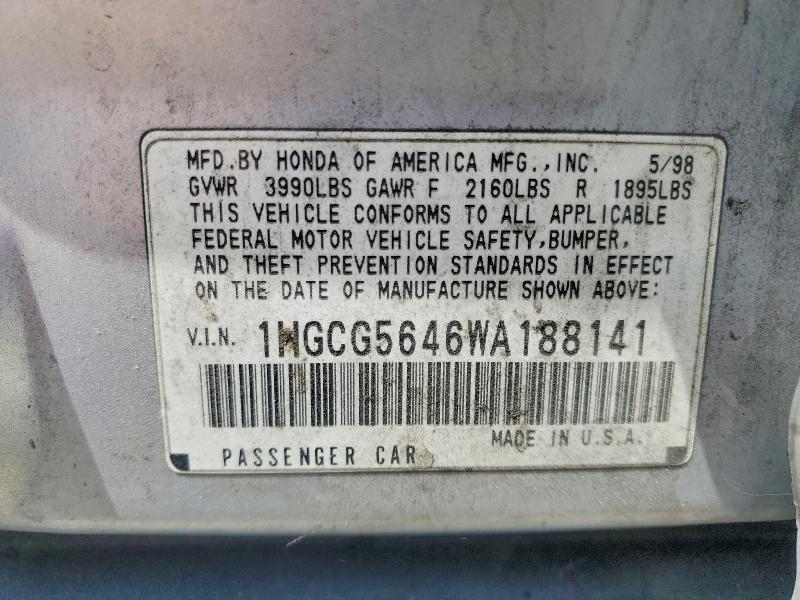 Aukcja sprzedaży 1998 Honda Accord, vin: 1HGCG5646WA188141, numer aukcji: 66125886