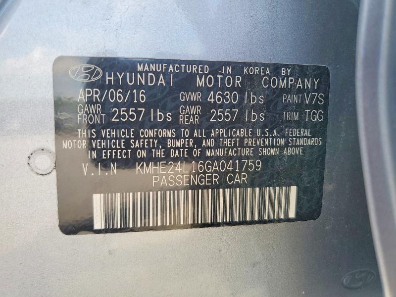 Aukcja sprzedaży 2016 Hyundai Sonata Hybrid, vin: KMHE24L16GA041759, numer aukcji: 65544906