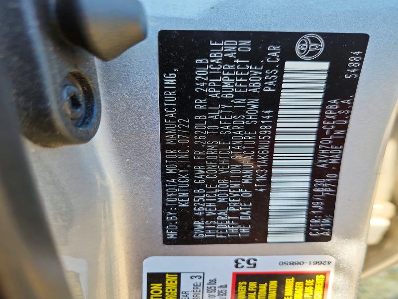 2022 Toyota Camry მანქანა იყიდება აუქციონზე, vin: 4T1K31AK6NU598144, აუქციონის ნომერი: 65209146