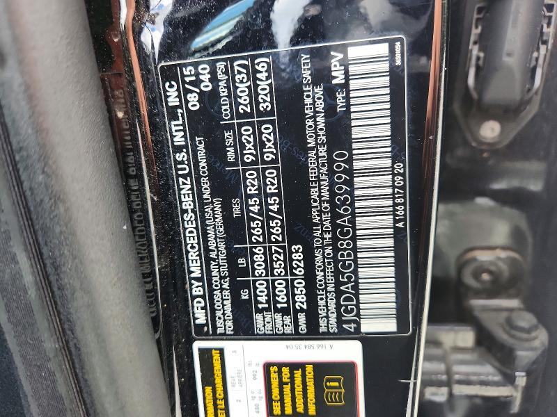 Aukcja sprzedaży 2016 Mercedes-benz Gle, vin: 4JGDA5GB8GA639990, numer aukcji: 64306326