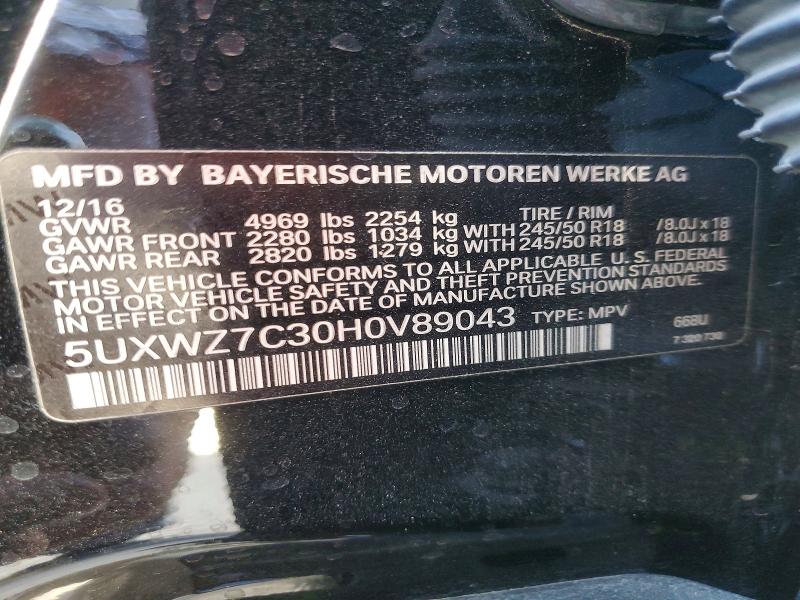 2017 Bmw X3 მანქანა იყიდება აუქციონზე, vin: 5UXWZ7C30H0V89043, აუქციონის ნომერი: 63027926