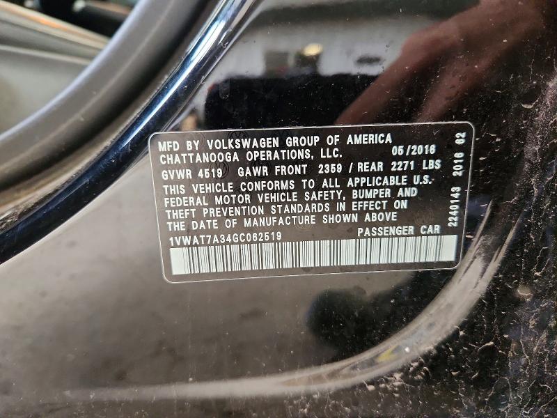 2016 Volkswagen Passat მანქანა იყიდება აუქციონზე, vin: 1VWAT7A34GC062519, აუქციონის ნომერი: 62818356