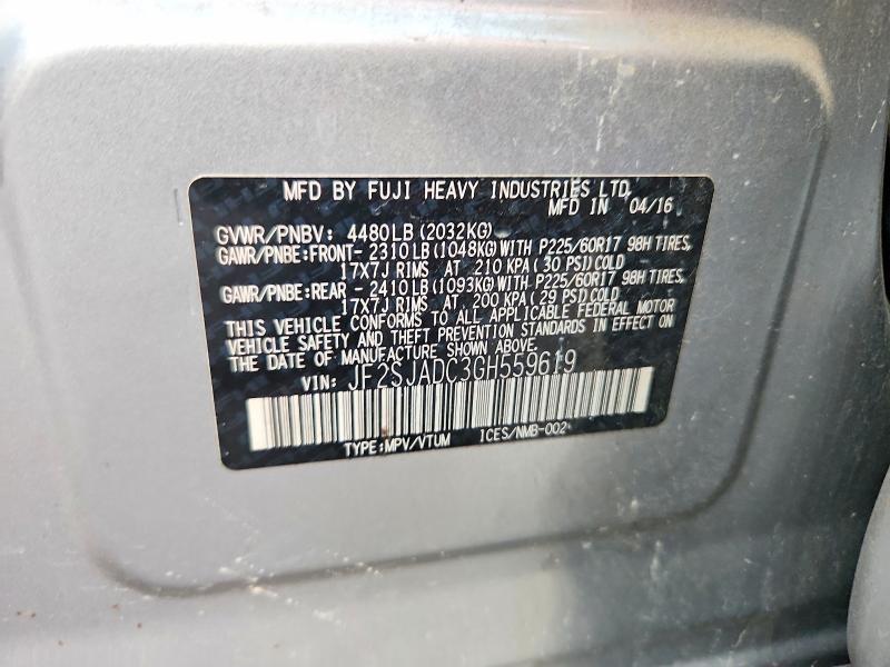 Aukcja sprzedaży 2016 Subaru Forester, vin: JF2SJADC3GH559619, numer aukcji: 66414946