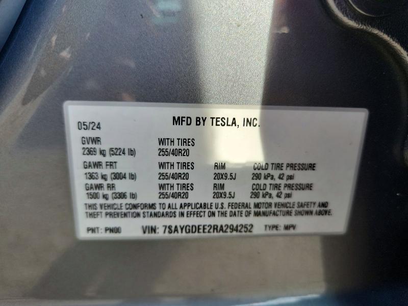 Auction sale of the 2024 Tesla Model Y, vin: 7SAYGDEE2RA294252, lot number: 66341276