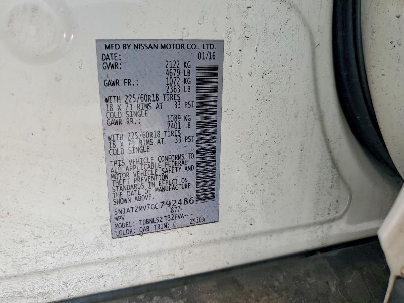 Auction sale of the 2016 Nissan Rogue, vin: 5N1AT2MV7GC792486, lot number: 64592376