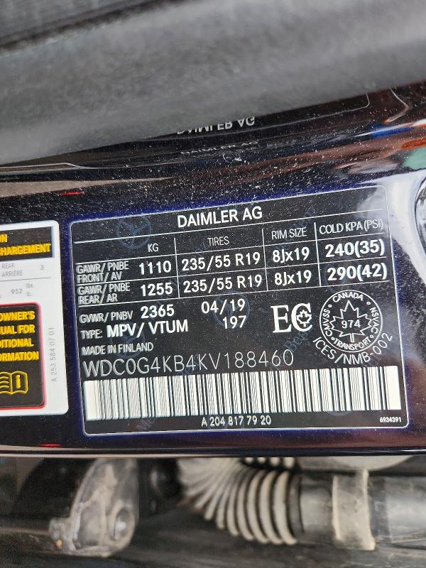 65451466 :رقم المزاد ، WDC0G4KB4KV188460 vin ، 2019 Mercedes-benz Glc مزاد بيع