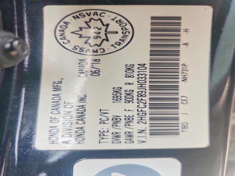 65984046 :رقم المزاد ، 2HGFC2F89JH033104 vin ، 2018 Honda Civic مزاد بيع