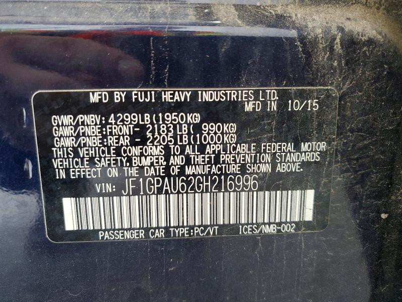 Aukcja sprzedaży 2016 Subaru Impreza, vin: JF1GPAU62GH216996, numer aukcji: 63938336