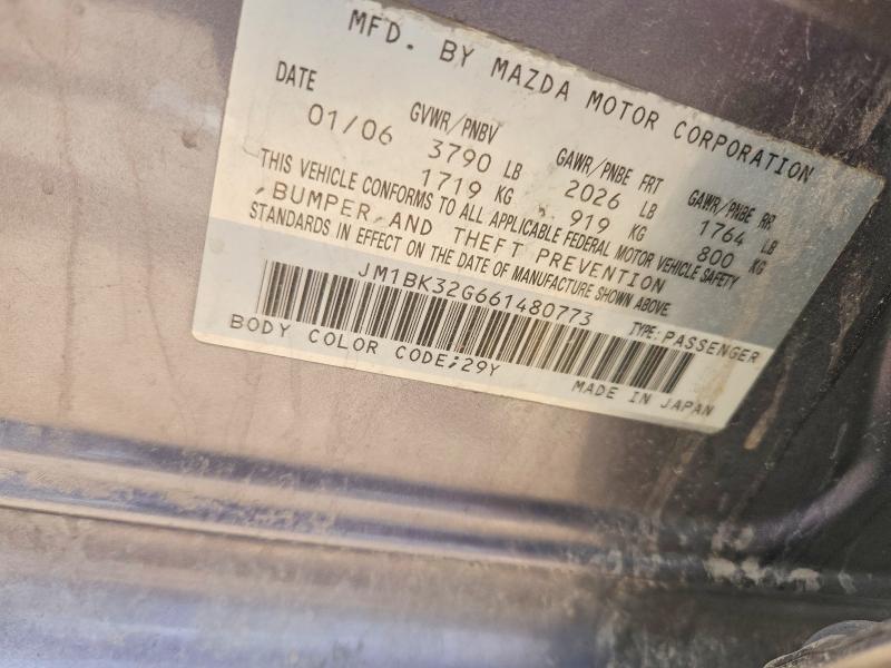 57261126 :رقم المزاد ، JM1BK32G661480773 vin ، 2006 Mazda 3 مزاد بيع