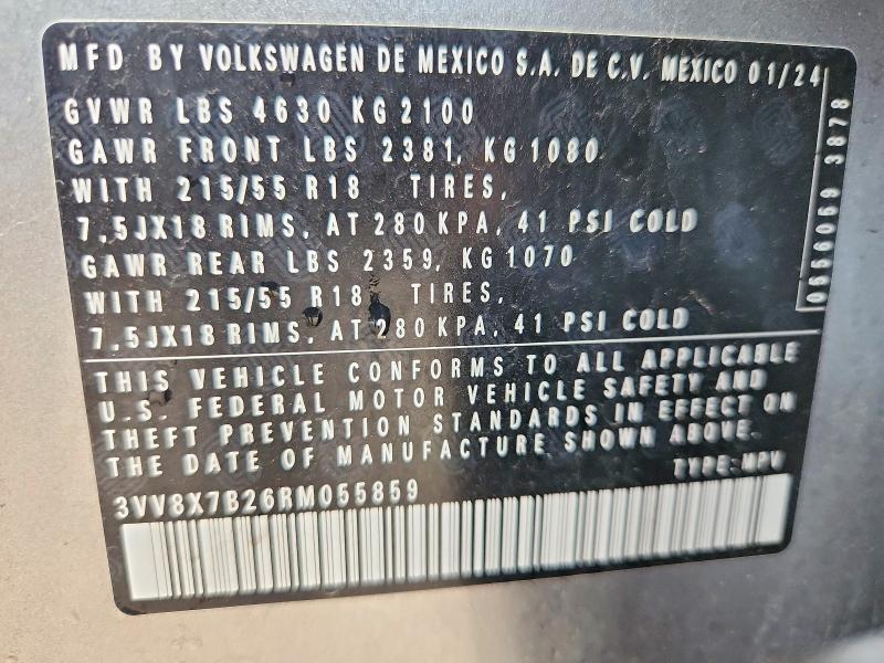 Продажа на аукционе авто 2024 Volkswagen Taos, vin: 3VV8X7B26RM055859, номер лота: 63763856