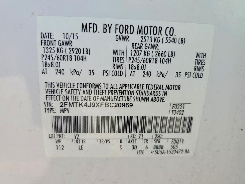 65379446 :رقم المزاد ، 2FMTK4J9XFBC20969 vin ، 2015 Ford Edge مزاد بيع