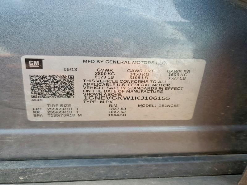 Продажа на аукционе авто 2019 Chevrolet Traverse, vin: 1GNEVGKW1KJ106155, номер лота: 64103876