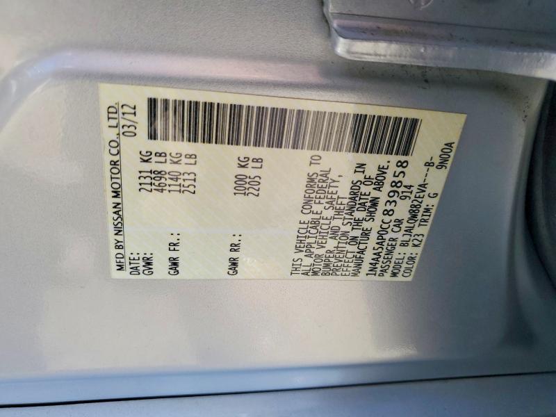 Продажа на аукционе авто 2012 Nissan Maxima, vin: 1N4AA5AP0CC839858, номер лота: 67118296