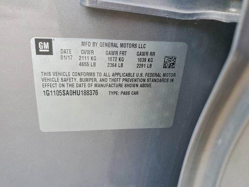 Aukcja sprzedaży 2017 Chevrolet Impala, vin: 1G1105SA0HU188376, numer aukcji: 64536026