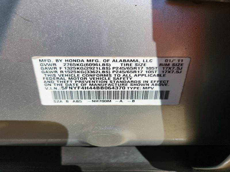 2011 Honda Pilot მანქანა იყიდება აუქციონზე, vin: 5FNYF4H44BB064370, აუქციონის ნომერი: 66598426
