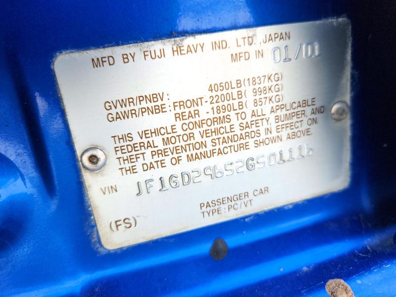 Aukcja sprzedaży 2002 Subaru Impreza, vin: JF1GD29652G501116, numer aukcji: 67038166