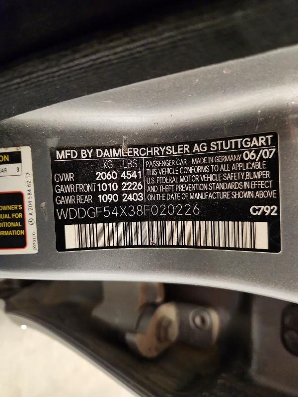 Aukcja sprzedaży 2008 Mercedes-benz C, vin: WDDGF54X38F020226, numer aukcji: 66651126