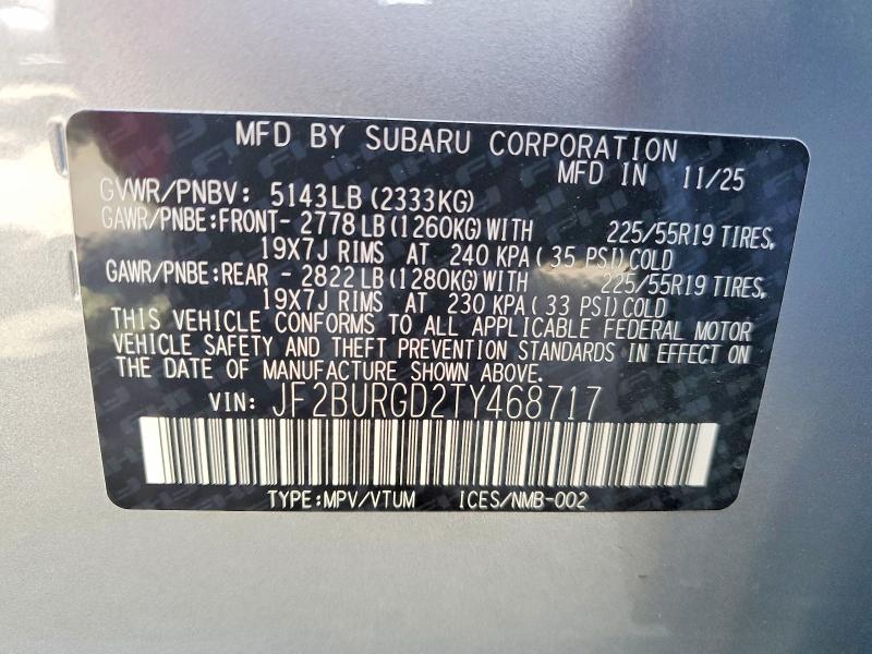 Aukcja sprzedaży 2026 Subaru Outback, vin: JF2BURGD2TY468717, numer aukcji: 63919916