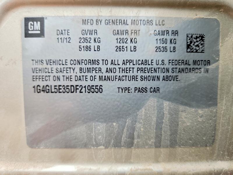 Aukcja sprzedaży 2013 Buick Lacrosse, vin: 1G4GL5E35DF219556, numer aukcji: 62986566