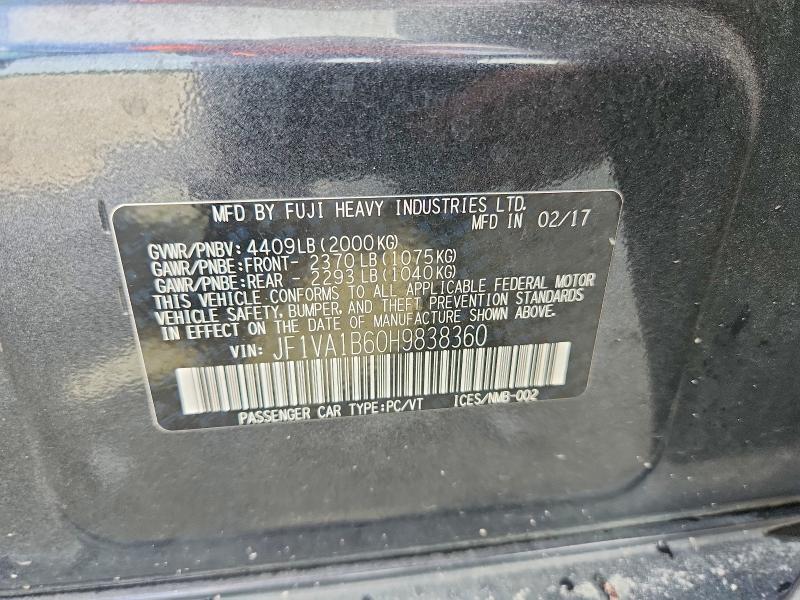 2017 Subaru Wrx მანქანა იყიდება აუქციონზე, vin: JF1VA1B60H9838360, აუქციონის ნომერი: 63641106