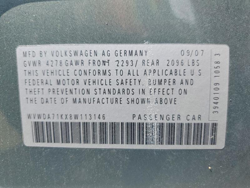 64272726 :رقم المزاد ، WVWDA71KX8W113146 vin ، 2008 Volkswagen Rabbit مزاد بيع