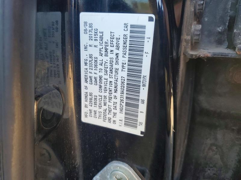 Aukcja sprzedaży 2009 Honda Accord, vin: 1HGCP26319A020627, numer aukcji: 63548586