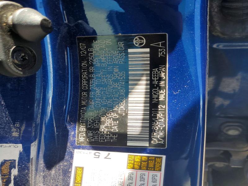 Aukcja sprzedaży 2008 Toyota Prius, vin: JTDKB20UX87741535, numer aukcji: 64152246
