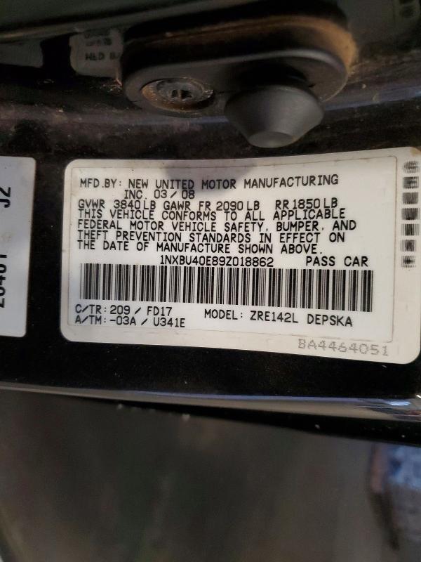 Aukcja sprzedaży 2009 Toyota Corolla, vin: 1NXBU40E89Z018862, numer aukcji: 63413436