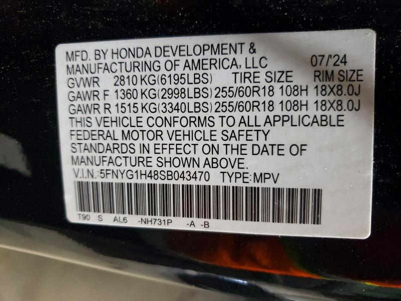 2025 Honda Pilot მანქანა იყიდება აუქციონზე, vin: 5FNYG1H48SB043470, აუქციონის ნომერი: 63507436