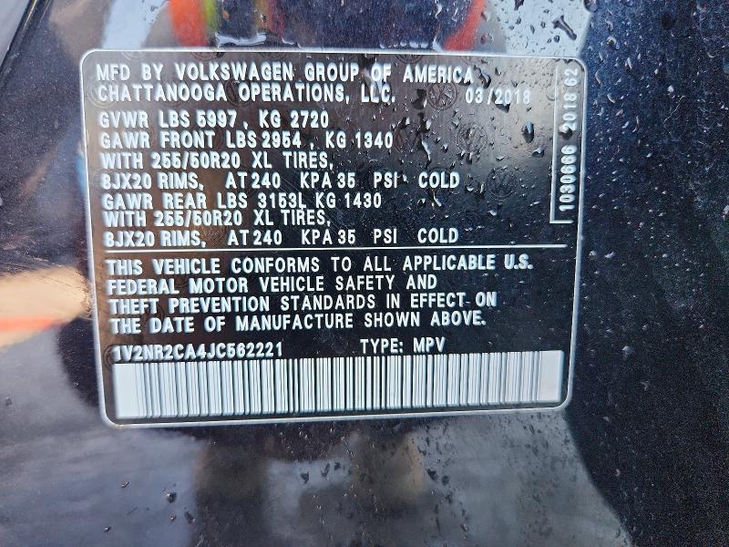 Aukcja sprzedaży 2018 Volkswagen Atlas, vin: 1V2NR2CA4JC562221, numer aukcji: 66583156