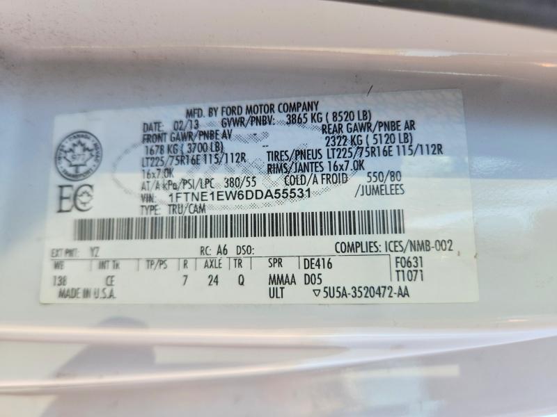 66076496 :رقم المزاد ، 1FTNE1EW6DDA55531 vin ، 2013 Ford Econoline مزاد بيع