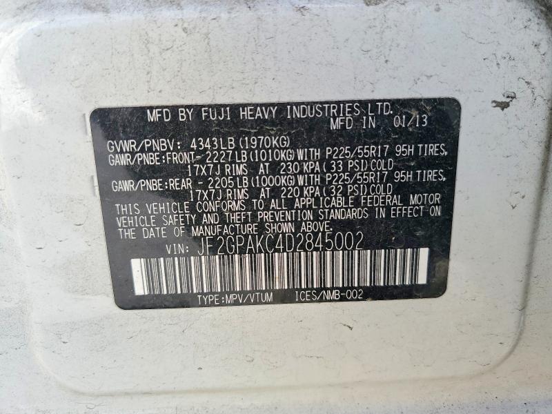 63544046 :رقم المزاد ، JF2GPAKC4D2845002 vin ، 2013 Subaru Xv Crosstrek مزاد بيع