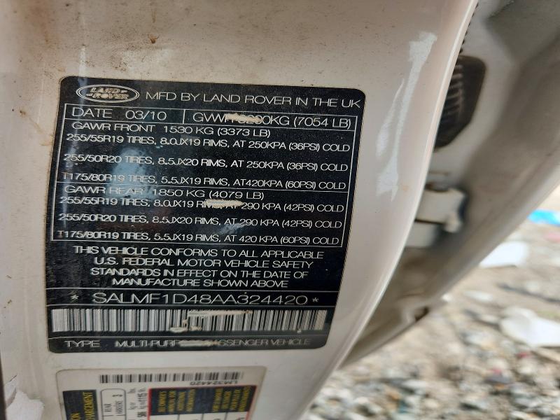 Aukcja sprzedaży 2010 Land Rover Range Rover, vin: SALMF1D48AA324420, numer aukcji: 64057866