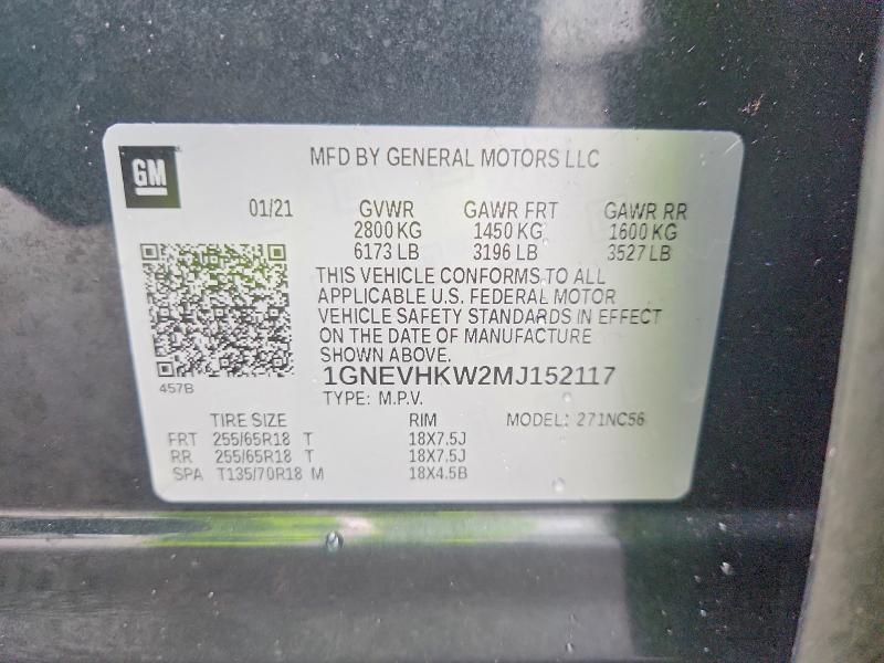 Aukcja sprzedaży 2021 Chevrolet Traverse, vin: 1GNEVHKW2MJ152117, numer aukcji: 63397716