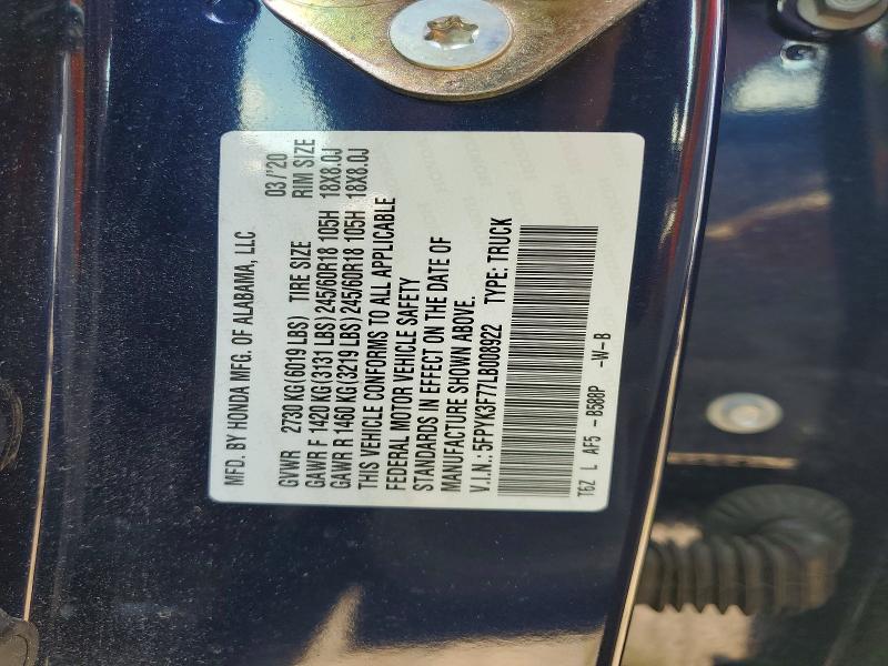 63531966 :رقم المزاد ، 5FPYK3F77LB008922 vin ، 2020 Honda Ridgeline مزاد بيع