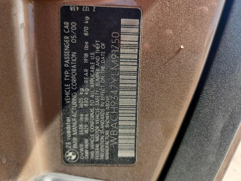 66168196 :رقم المزاد ، WBACH9347YLM91750 vin ، 2000 Bmw Z3 مزاد بيع