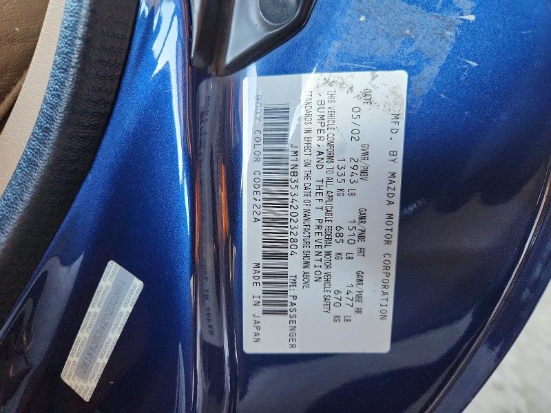 2002 Mazda Mx-5 Miata მანქანა იყიდება აუქციონზე, vin: JM1NB353420232804, აუქციონის ნომერი: 66626606