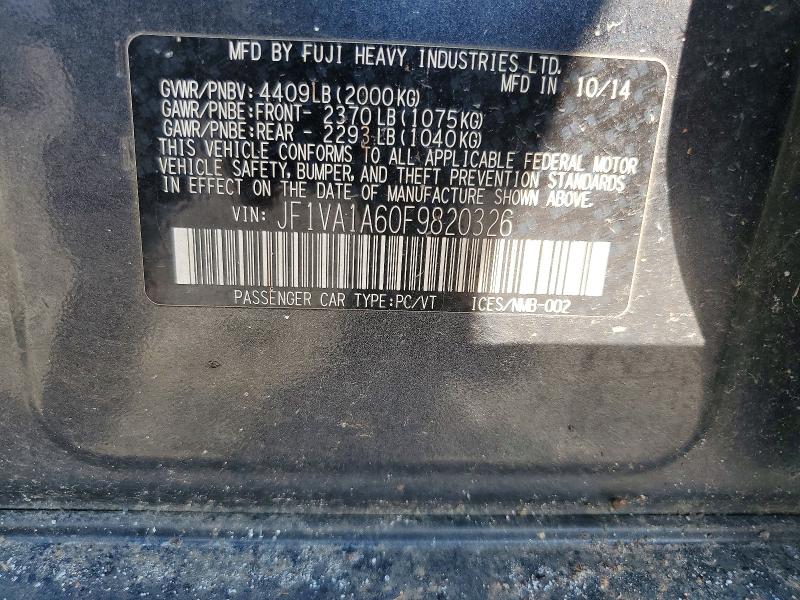 Продаж на аукціоні авто 2015 Subaru Wrx, vin: JF1VA1A60F9820326, номер лоту: 66621616