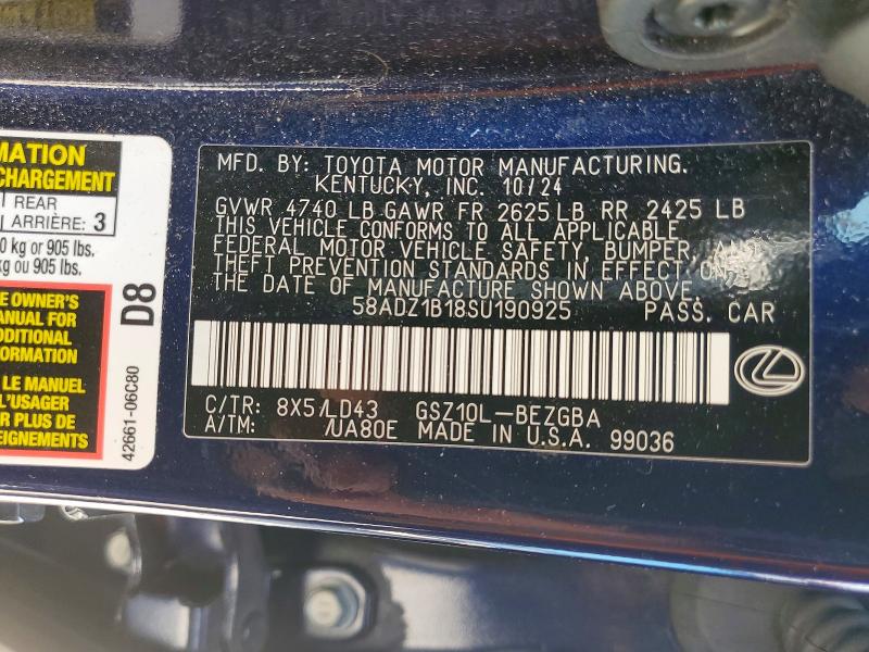 Aukcja sprzedaży 2025 Lexus Es 350, vin: 58ADZ1B18SU190925, numer aukcji: 64223126