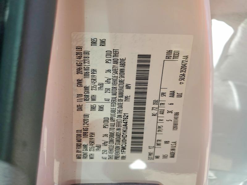65626226 :رقم المزاد ، 1FMCU0HD1KUA47621 vin ، 2019 Ford Escape مزاد بيع