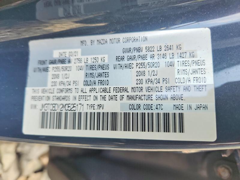 64799166 :رقم المزاد ، JM3TCBDY2M0525171 vin ، 2021 Mazda Cx-9 مزاد بيع