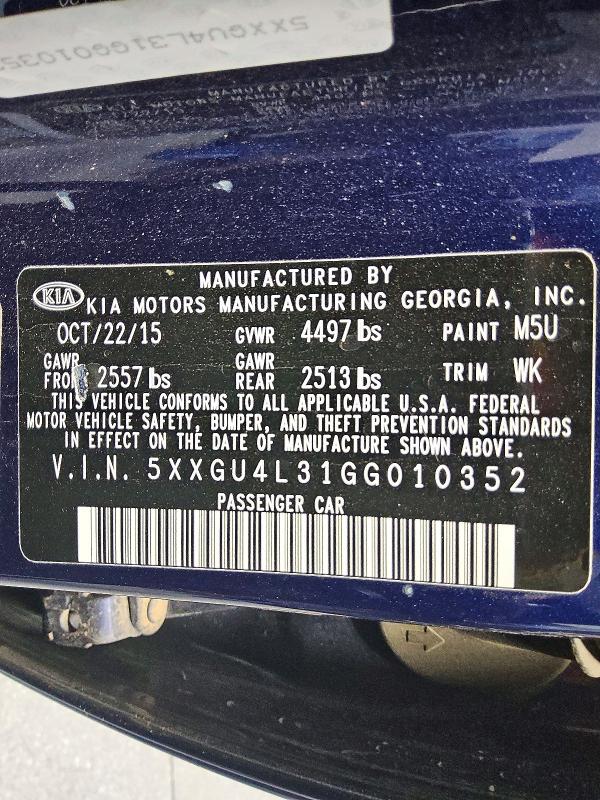 Продаж на аукціоні авто 2016 Kia Optima, vin: 5XXGU4L31GG010352, номер лоту: 64895756