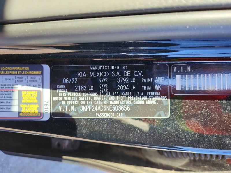2022 Kia Forte მანქანა იყიდება აუქციონზე, vin: 3KPF24AD6NE503656, აუქციონის ნომერი: 63947446