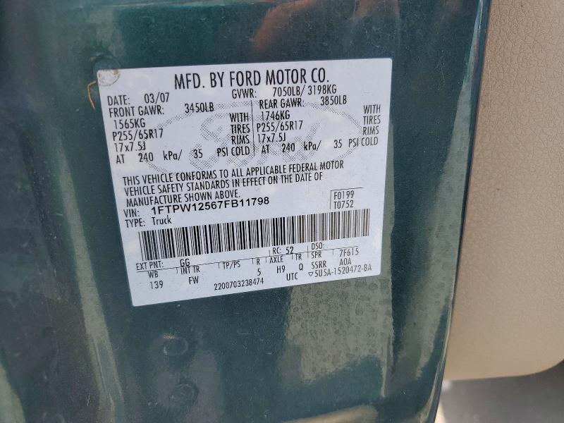 Продаж на аукціоні авто 2007 Ford F150, vin: 1FTPW12567FB11798, номер лоту: 64790366