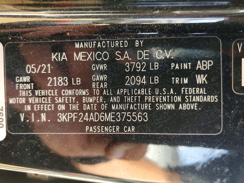 Продаж на аукціоні авто 2021 Kia Forte, vin: 3KPF24AD6ME375563, номер лоту: 63335406