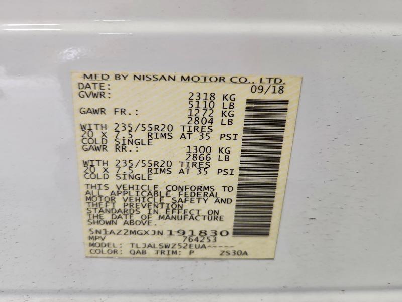 66049666 :رقم المزاد ، 5N1AZ2MGXJN191830 vin ، 2018 Nissan Murano مزاد بيع