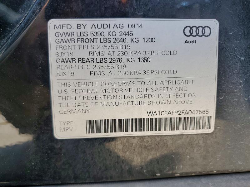 2015 Audi Q5 მანქანა იყიდება აუქციონზე, vin: WA1CFAFP2FA047565, აუქციონის ნომერი: 65952466