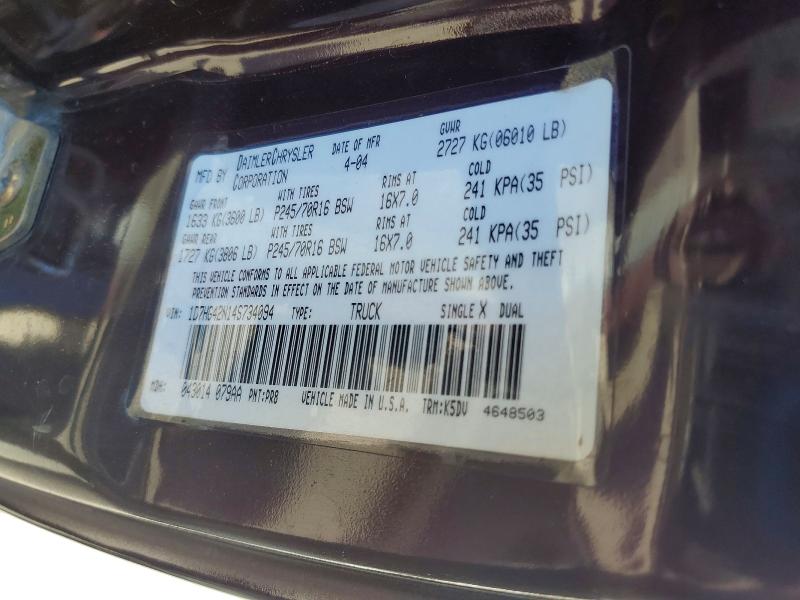 Продаж на аукціоні авто 2004 Dodge Dakota, vin: 1D7HG42N14S734094, номер лоту: 65395366