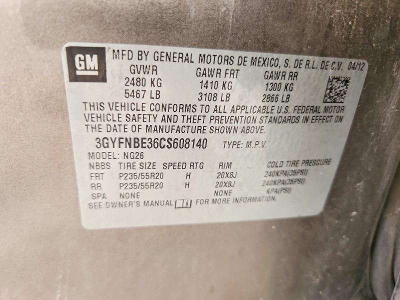 Aukcja sprzedaży 2012 Cadillac Srx, vin: 3GYFNBE36CS608140, numer aukcji: 65954176