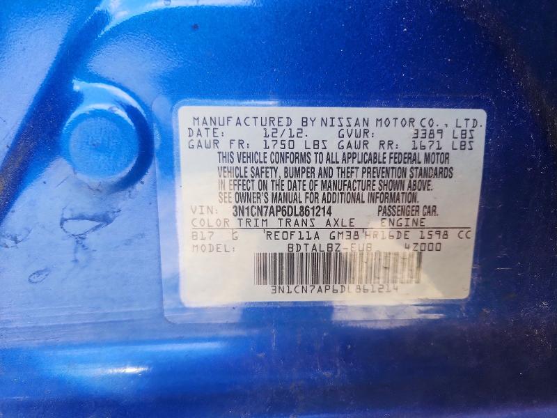 2013 Nissan Versa მანქანა იყიდება აუქციონზე, vin: 3N1CN7AP6DL861214, აუქციონის ნომერი: 67168236
